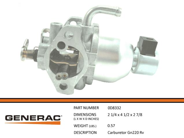 Generac Generator GN220 RV Carburetor Part 0D8332