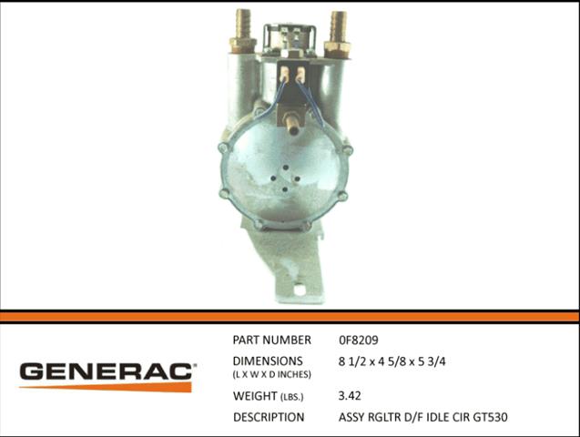 GENERAC ASSEMBLY FUEL REGULATR D/F IDLE CIR GT530 0F8209