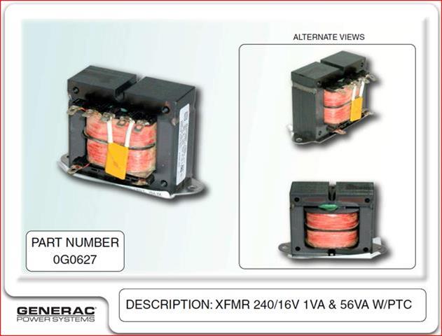 Generac 0G0627 Transformer 240/16V 1VA&56VA W/PTC