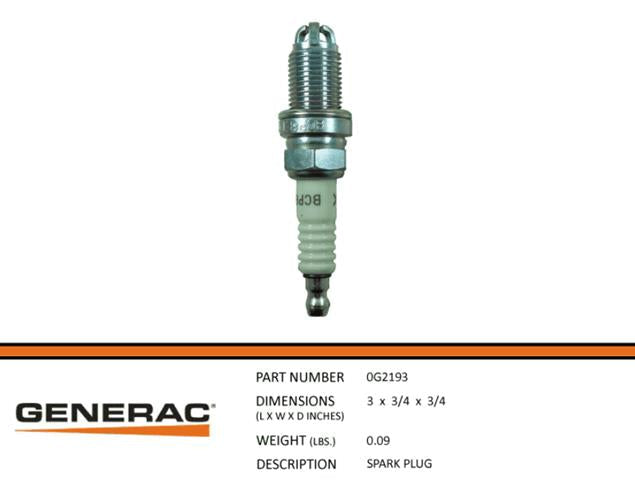 Generac Guardian SPARK PLUG Part# 0G2193