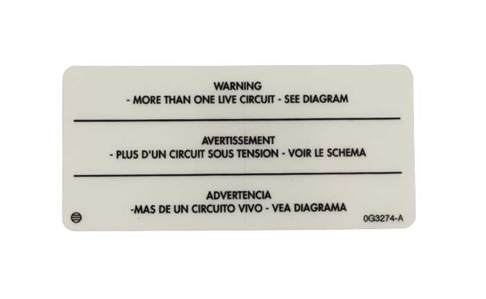 0G3274 Generac DECAL LIVE CIRCUIT ENG/FRN/SPN