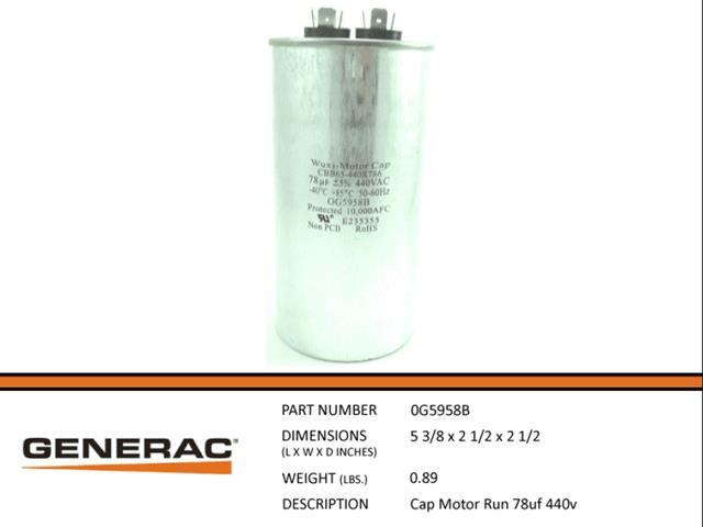 Generac CAP MOTOR RUN 78UF 440V 0G5958B