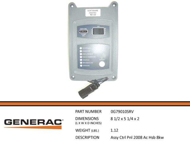 Generac 0G79010SRV Asembly Control Panal 2008 AC HSB 8KW