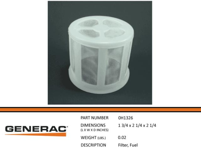 Generac Guardian 0H1326 FILTER, FUEL