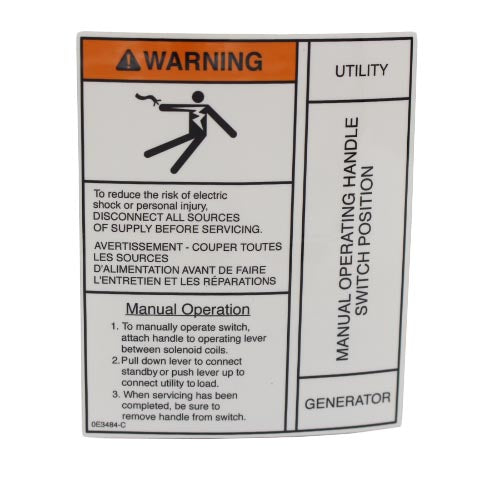 Generac 0E3484 Decal Warn Manual OPER Handle