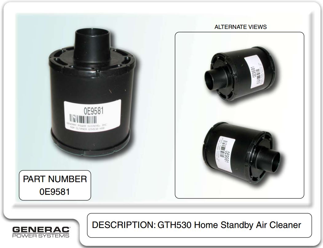 Generac 0E9581 - Guardian Air Filter 10kW  GTH530 HSB