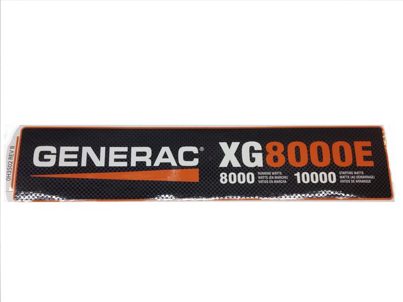 Generac Back Panel Decal XG8000E Part# 0H3502