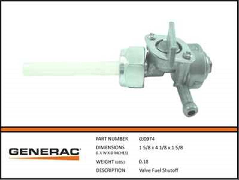 Generac Guardian 0J0974 VALVE FUEL SHUTOFF