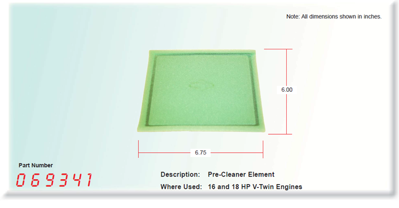 Generac Element Air Filter Precleaner Part# 069341