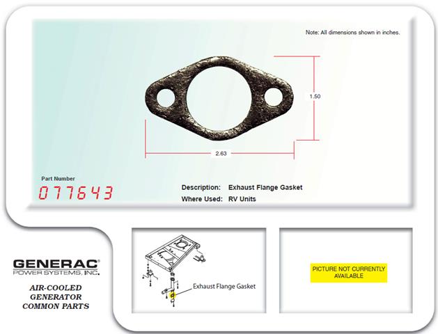 Generac Guardian Generator Exhaust Flange Gasket Part# 077643