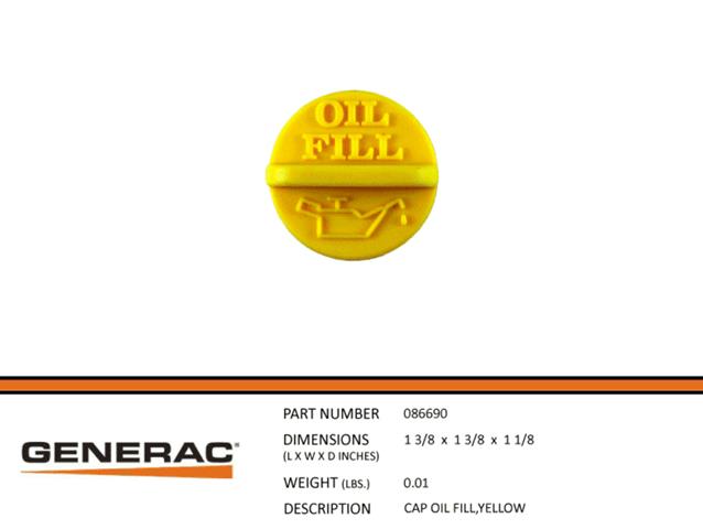 Generac Guardian 086690 CAP OIL FILL,YELLOW