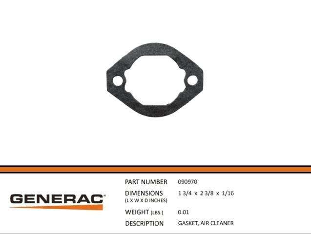 Generac Guardian 090970 GASKET, AIR CLEANER