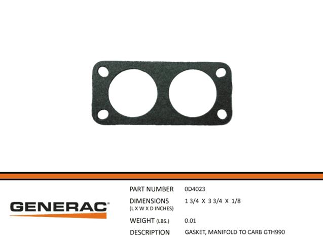 Generac 0D4023 Gasket, Manifold to Carb GTH990