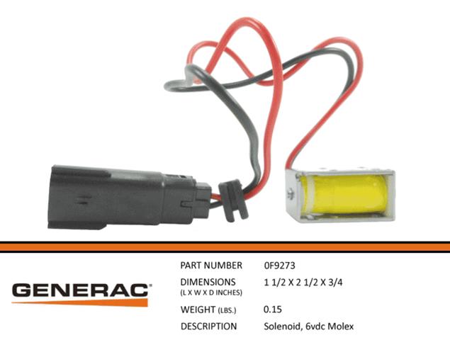 Generac Guardian 6VDC MOLEX SOLENOID   Part # 0F9273