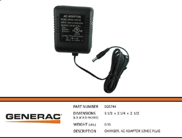 Generac Guardian CHARGER, AC ADAPTER 12VDC PLUG 0G5744