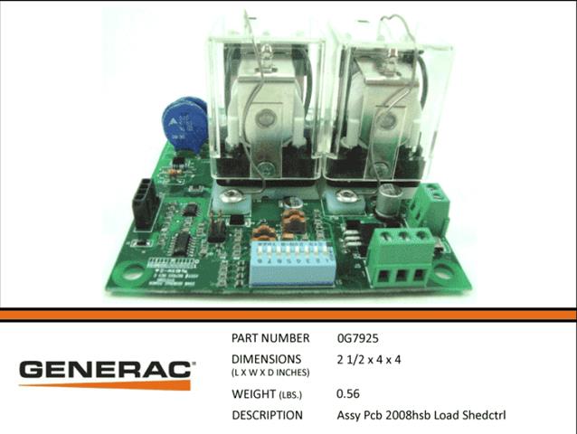 Generac Guardian ASSEMBLY PCB 2008HSB LOAD SHEDCTRL  0G7925