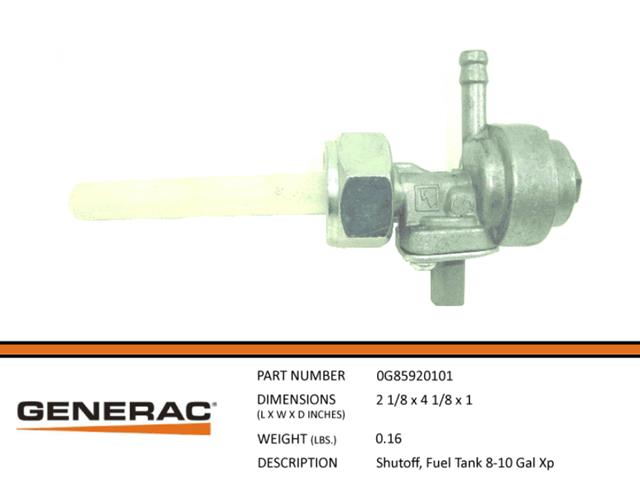 Generac Guardian 0G85920101 Fuel Tank Shutoff 8-10 GAL XP