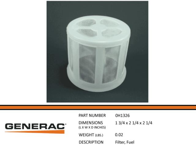 Generac Guardian 0H1326 FILTER, FUEL