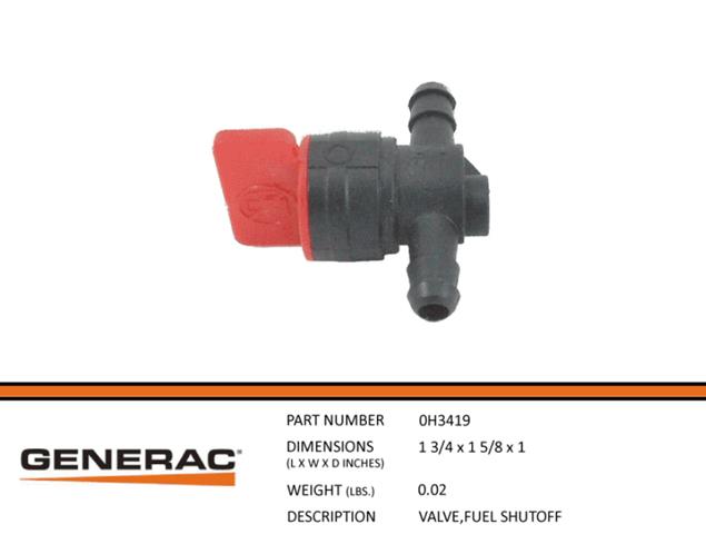 Generac Guardian 0H3419 VALVE,FUEL SHUTOFF