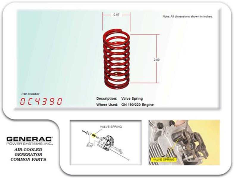 Generac Guardian SPRING VALVE SF 0C4390