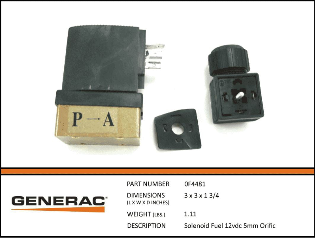 Generac Solenoid Fuel 12VDC 5MM Orific Part# 0F4481