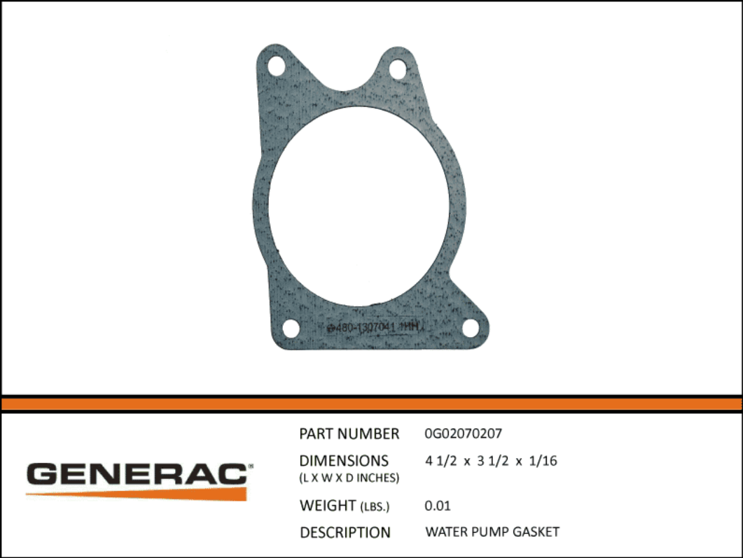 Generac Water Pump Gasket Part# 0G02070207