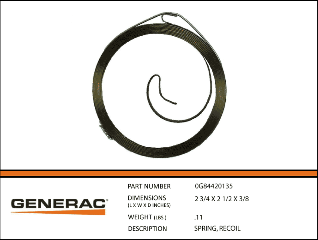 Generac Recoil Spring Part# 0G84420135