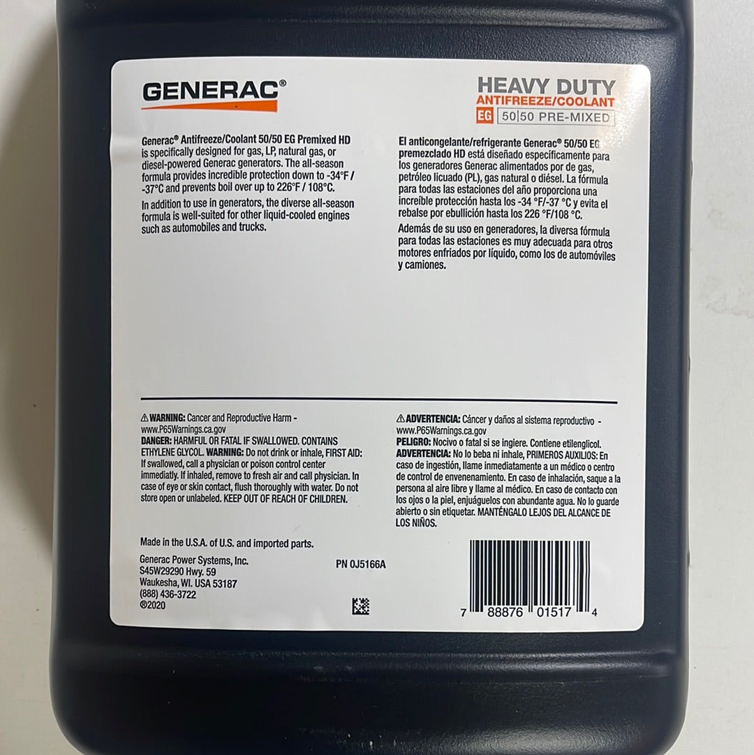 Generac HD Antifreeze/Coolant EG 50/50 – Genpartsupply