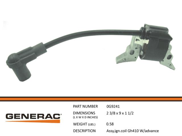 Generac  ASSEMBLY IGNITION COIL GH410 W/ADVANCE 0G9241- No Longer Available Order (0G9241T)