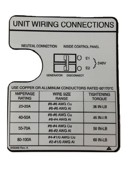 Generac 0K2066 DECAL, WIRING CONNECTIONS